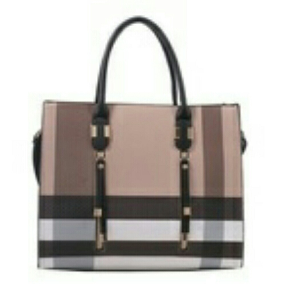 Deluxity Women's Plaid Handbag Set - Black/Brown -